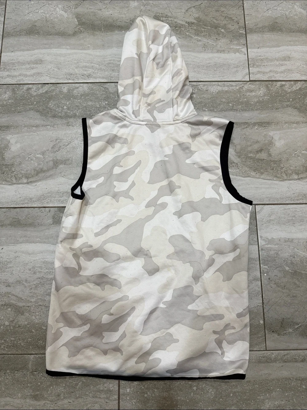 Old Navy White/Cream Camo Sleeveless Hoodie with Orange Basketball Graphic
